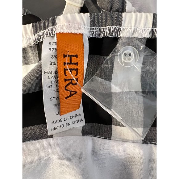 NWOT HERA Dress Large Black White Plaid Button Front Mini Stretch Ruffle - Picture 11 of 13